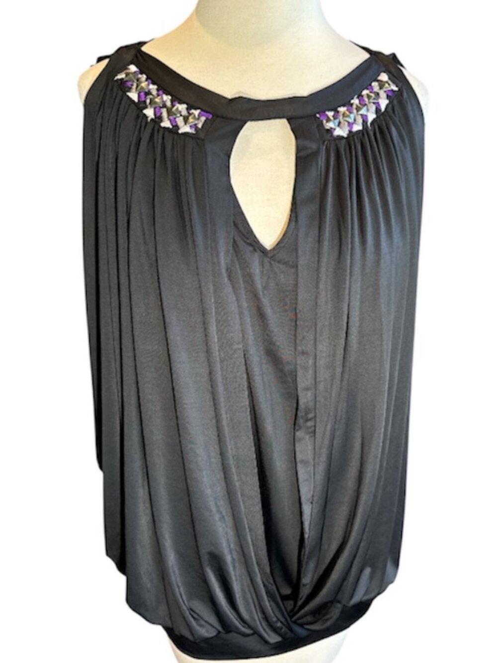 Cache Flouncy Key Hole Embellished Tank Top Blouse